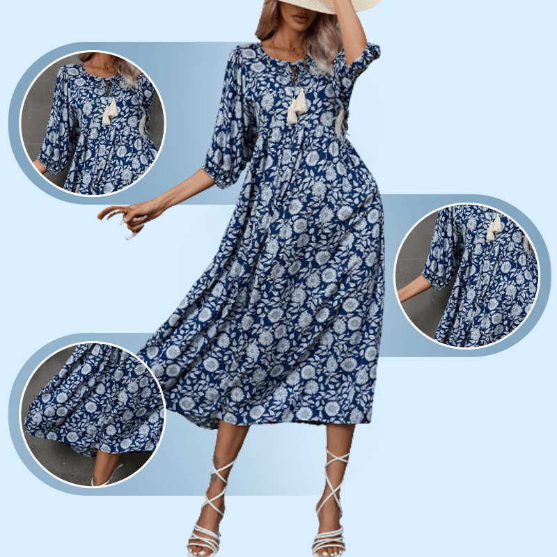 🌸Women's elegant long dress with floral print and V-neck