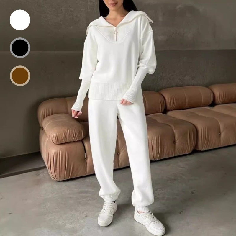 💃Unlock Style & Comfort- Half-zip lapel top and matching joggers