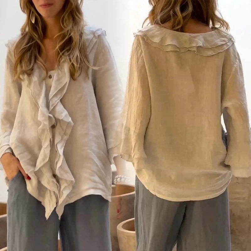 🔥Women's Ruffle Collar Blouse with Bell Sleeves