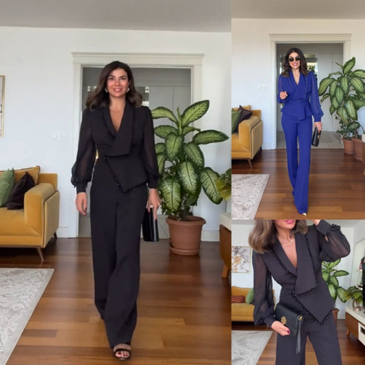 Elegant Black Beaded Wide-Leg Jumpsuit