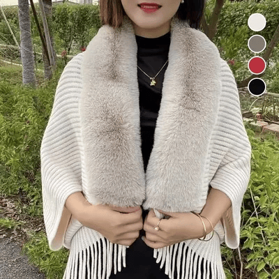🔥Winter Knit Fringe Fur Collar Shawl