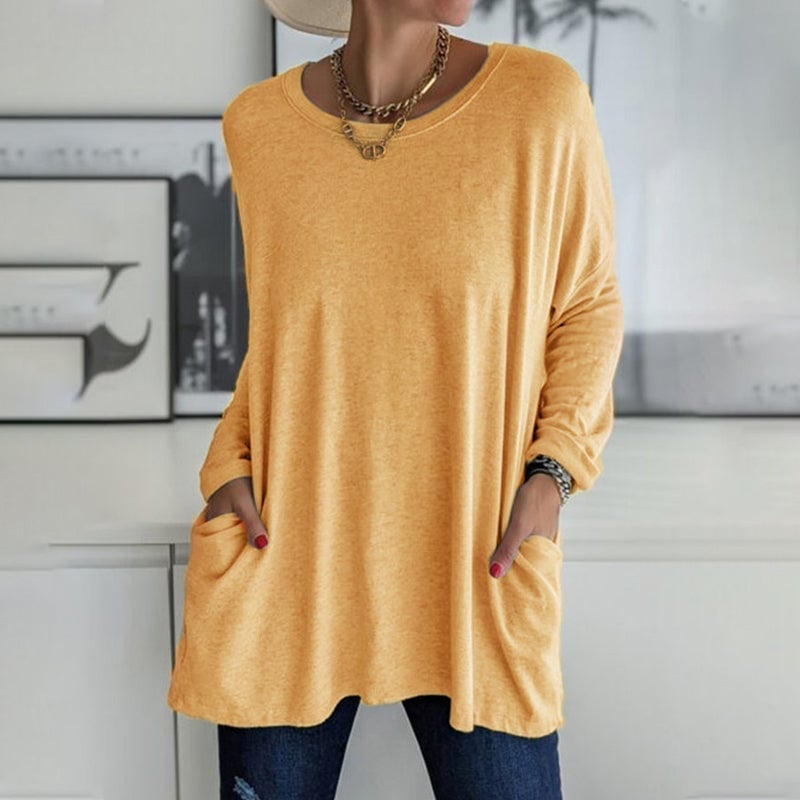 🔥Round Neck Long Sleeve Pocket Solid T-Shirt🔥