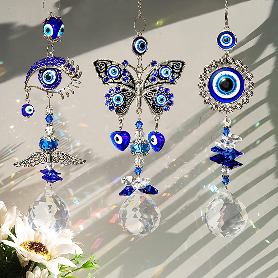Blue Evil Eye Crystal Suncatcher Wind Chime