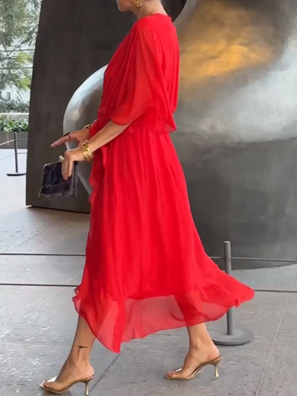 🎁Stylish and elegant V-neck chiffon dress