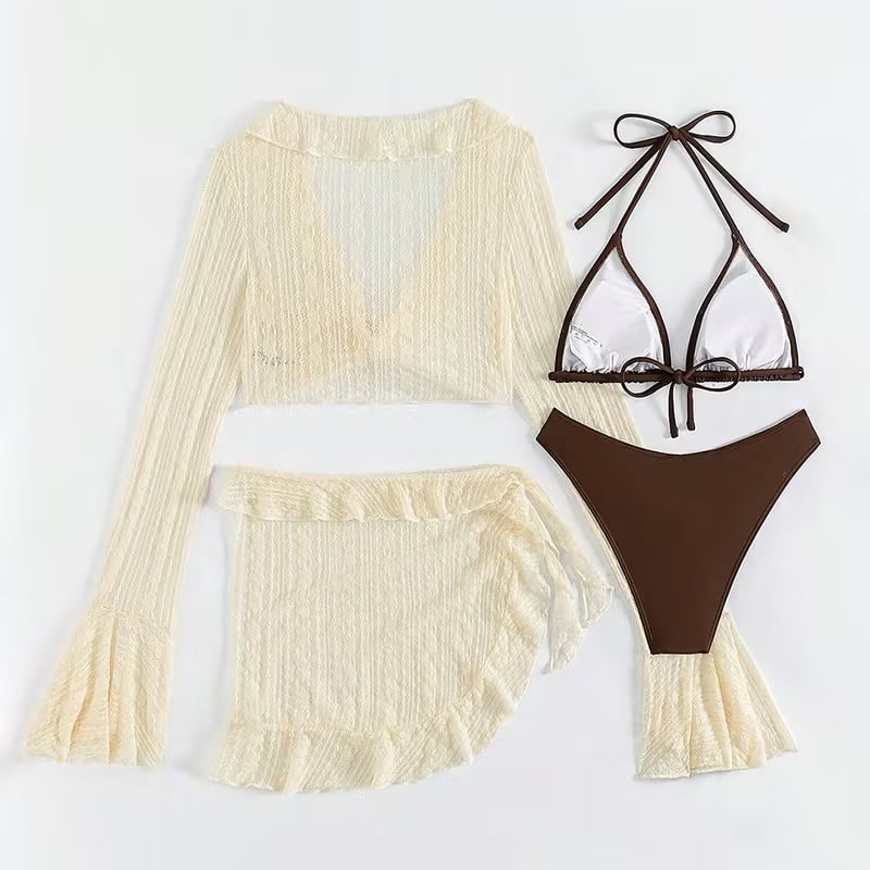 🔥👙Long-sleeved blouse, beach skirt, bikini set, four-piece set