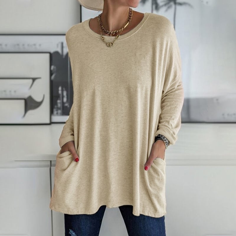 🔥Round Neck Long Sleeve Pocket Solid T-Shirt🔥