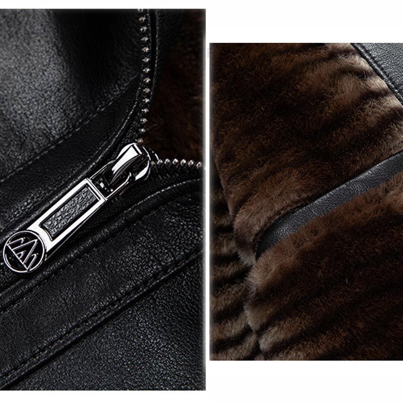 Fashionable Stand-collar Thickened Warm Leather Jacket