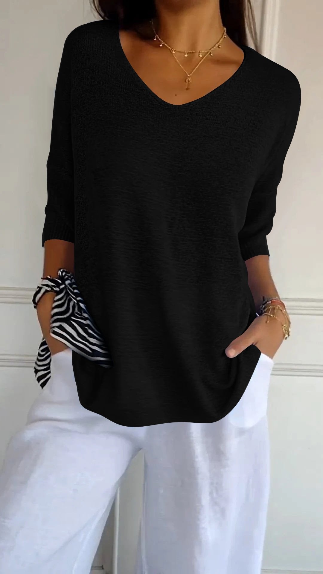 💖Solid Color Knitted V-neck Top