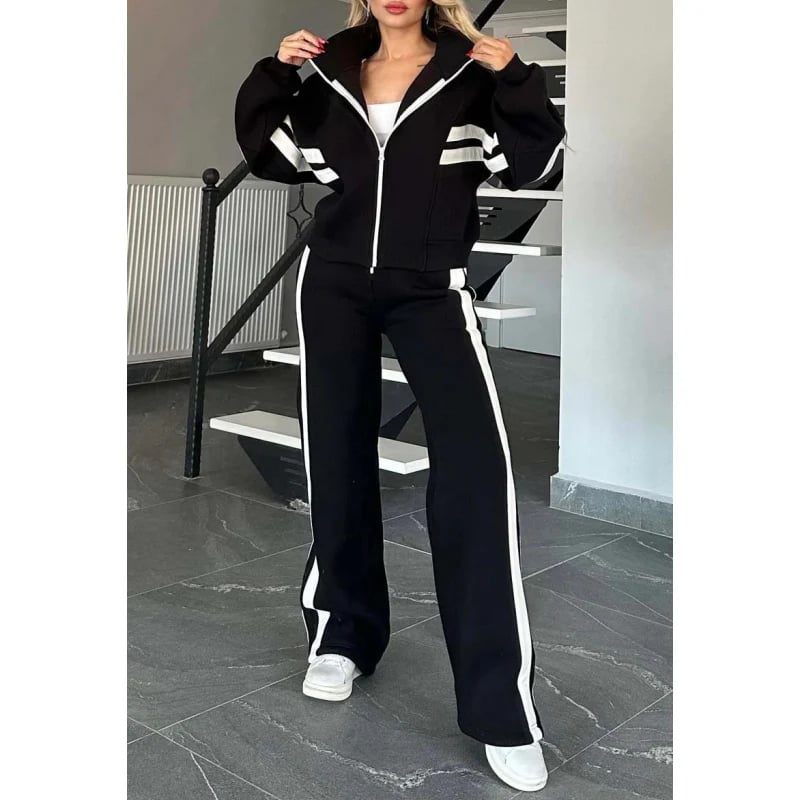 🔥Women's Striped Zipper Jacket & Casual Pants 2-Piece Set