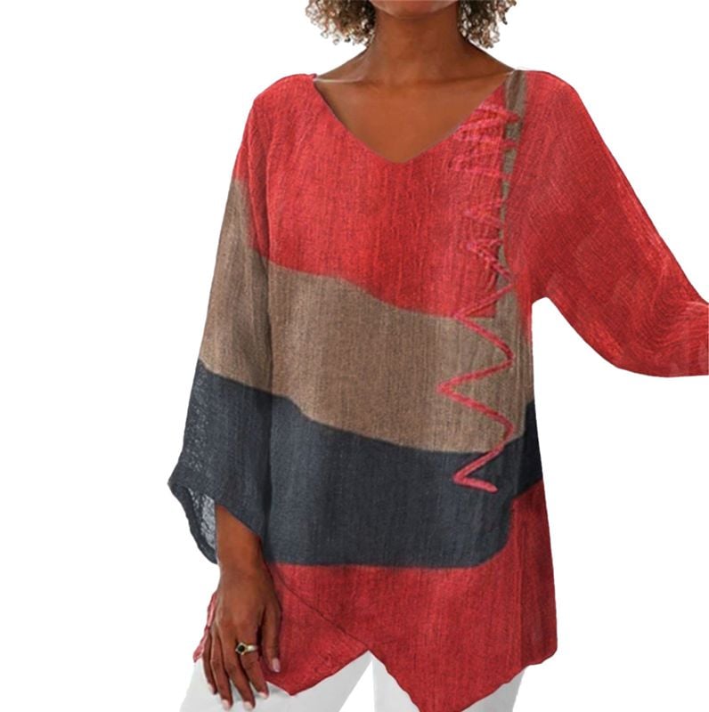 🔥Women's Elegant and Casual V-Neck Long Sleeve Art Print Top