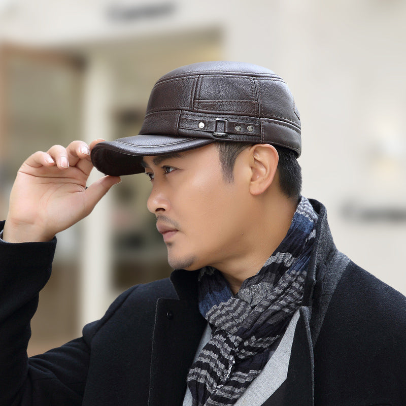 🔥🔥PU Leather Flat Top Warm Baseball Cap