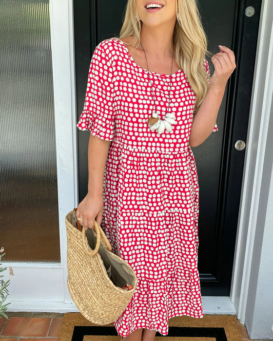 🎁💥Round Neck Polka Dot Print Midi Dress
