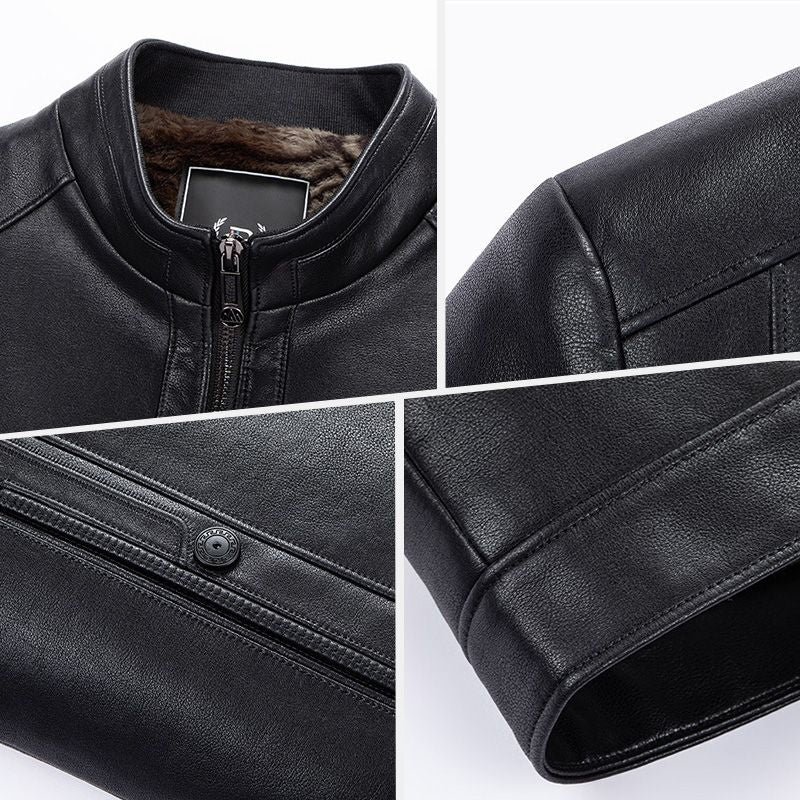 Fashionable Stand-collar Thickened Warm Leather Jacket
