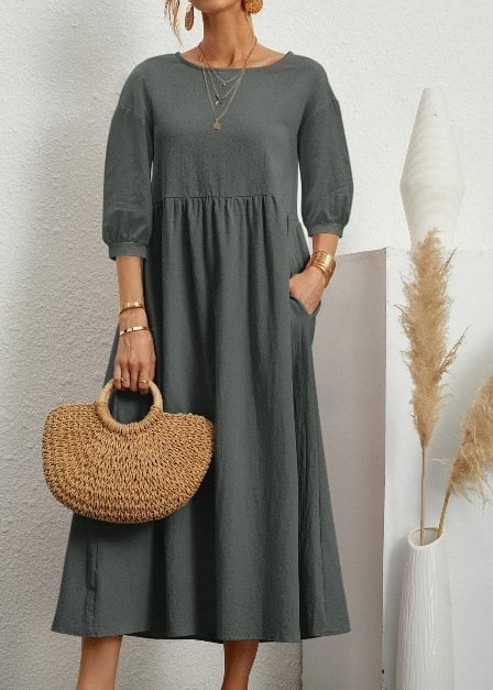 🔥Women's Lantern Sleeve Cotton And Linen Dress