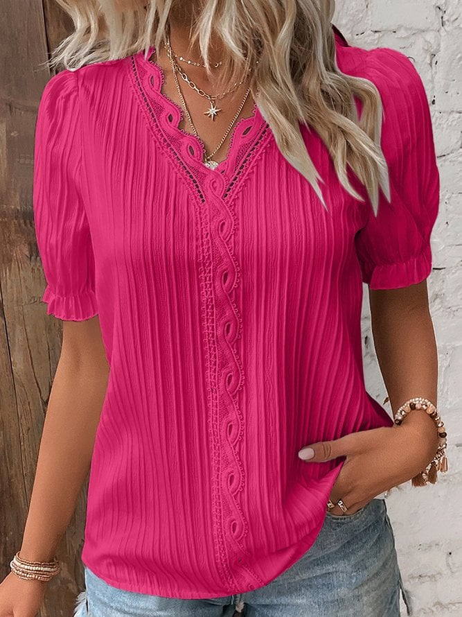 🔥V Neck Plain Lace Elegant Shirt