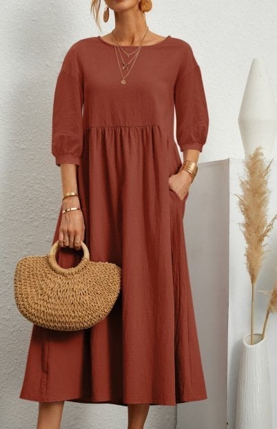 🔥Women's Lantern Sleeve Cotton And Linen Dress