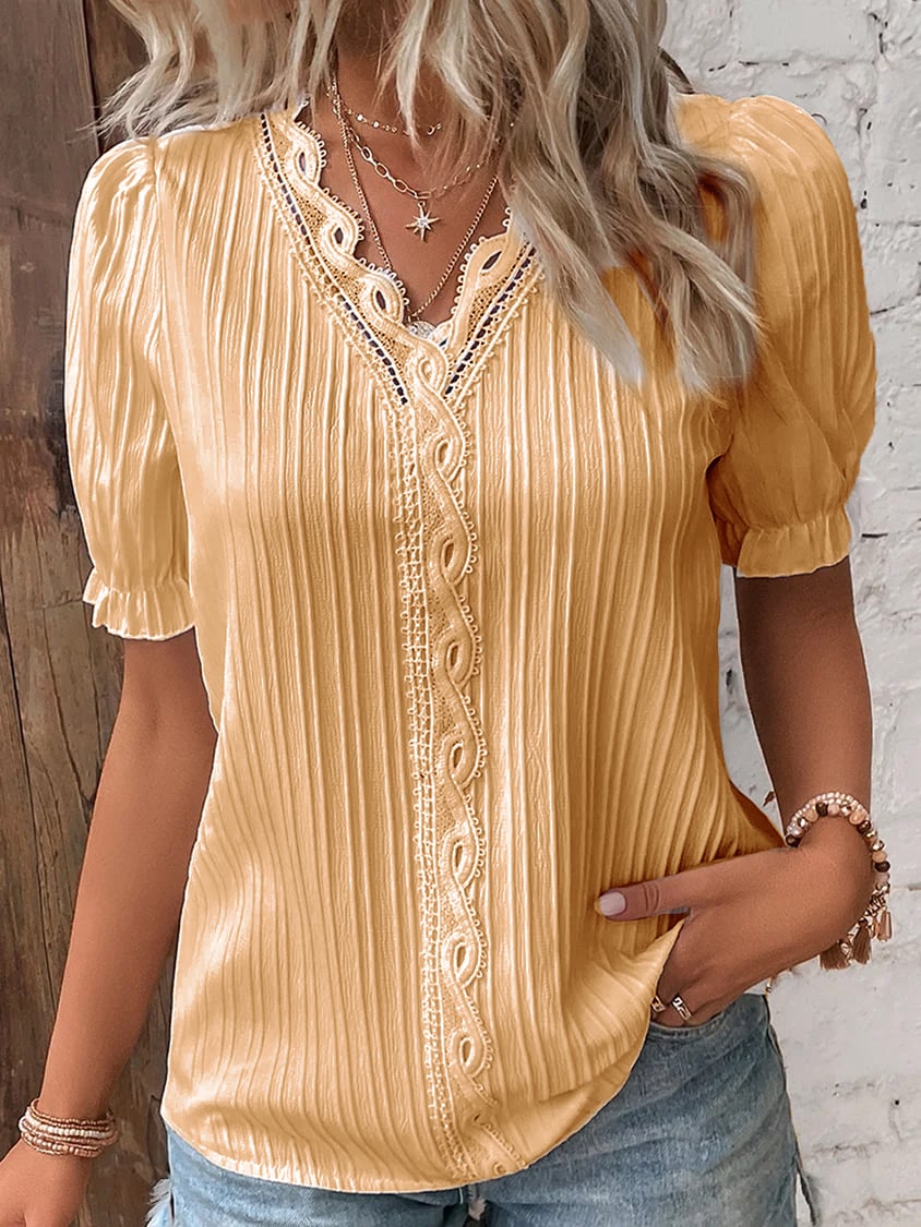 🔥V Neck Plain Lace Elegant Shirt