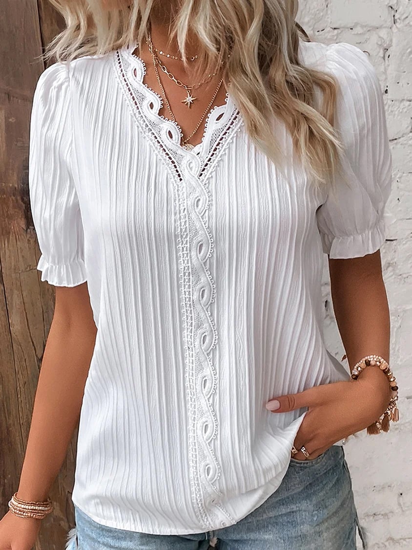🔥V Neck Plain Lace Elegant Shirt